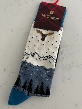 McGregor Landscape Print Combed Cotton Poly Blend Crew Socks Blue Cream BLk OS